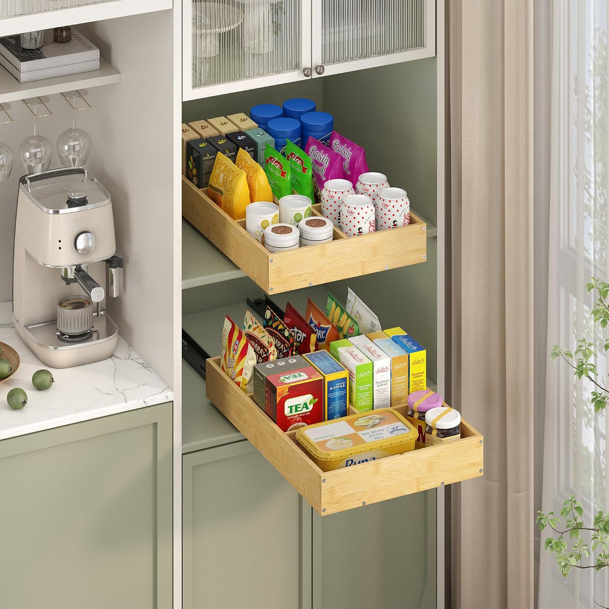 Bamboo Pull-Out Cabinet Organizer, 14" W x 21" D