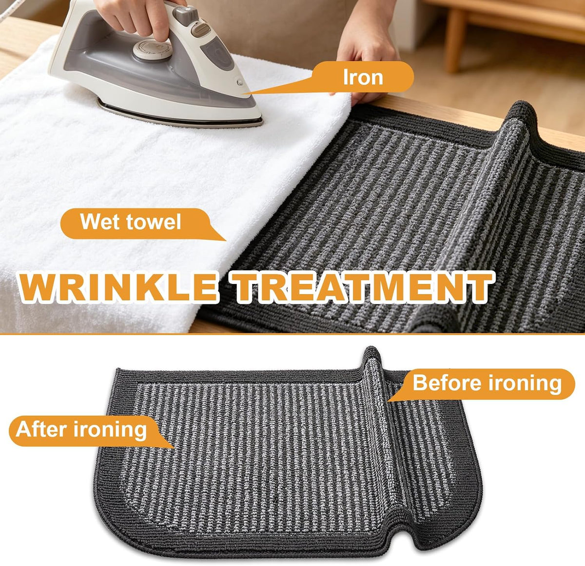 Kitchen Rugs Set of 2, Non Slip Absorbent Washable Floor Mats Kitchen Runner Rugs, Half Moon Standing Runner Rug for Kitchen Sink and Laundry, 20"x32" + 20"x48", Grey