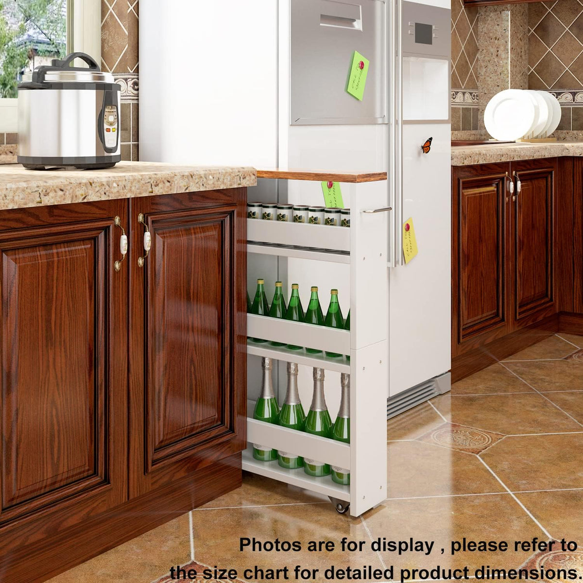 Slim Rolling Storage Cart – Wood 4-Tier Narrow Kitchen/Laundry Cart - Field & Nook
