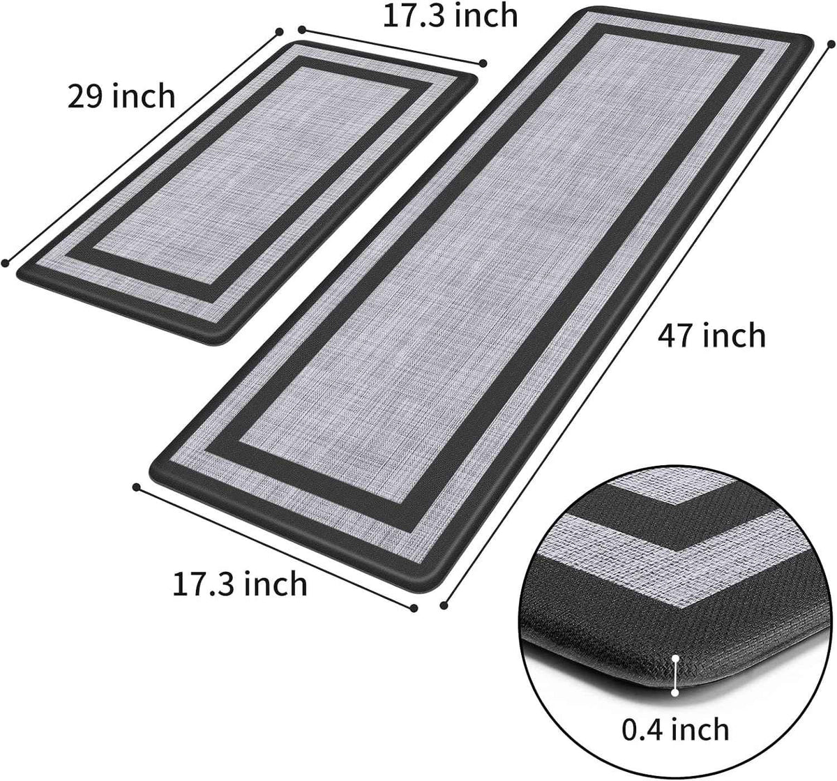 Mattitude Kitchen Mats Set of 2,Cushioned Anti-Fatigue Non-Skid Rug Sets | Ergonomic Comfort PVC Kitchen Mats for Floor,Standing Mat for Kitchen,Floor,Office,Sink,Laundry, Black Frame