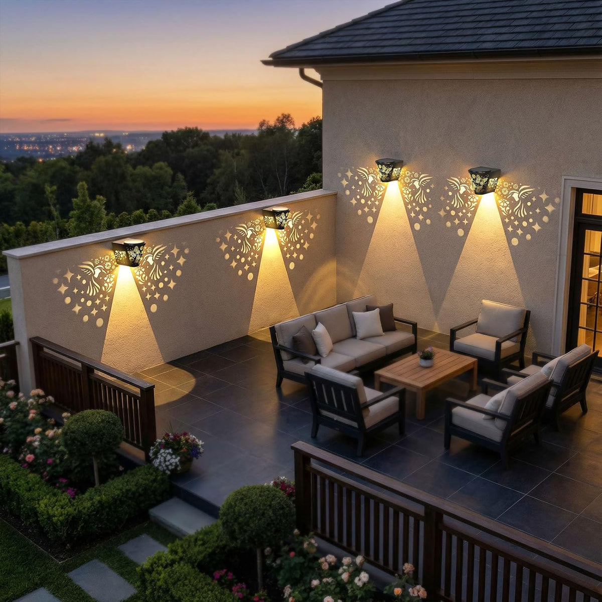 2 Pack Solar Fence Lights Outdoor Wall lihgts Decorations Metal Solar Deck Lights Waterproof LED Solar Powered Step Lights Warm White Light Decorative Lighting for Garden, Front Door, Backyard (metal)