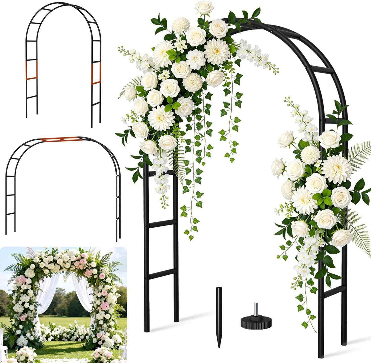 Thickened Rustproof Garden Arch Metal Trellis for Climbing Plants Outdoor, Wedding Arch Garden Arbor Frame Archway 4.9 x8.1 or 7.9 x6.7Ft Flower Arches for Bridal Party Decoration (Black)