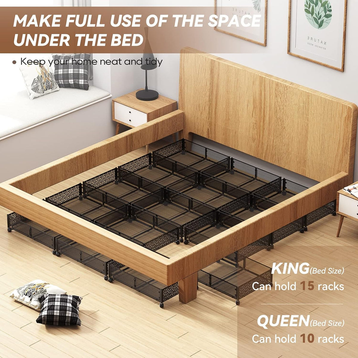 Under Bed Stroage Container with wheels,Patterned,Metal,2 Pack,Black | Tool-free assembly, glide smoothly, easy reach, foldable, maxmazie low-profile beds, dorm, keep seasonal clothes, shoes fresh - Field & Nook