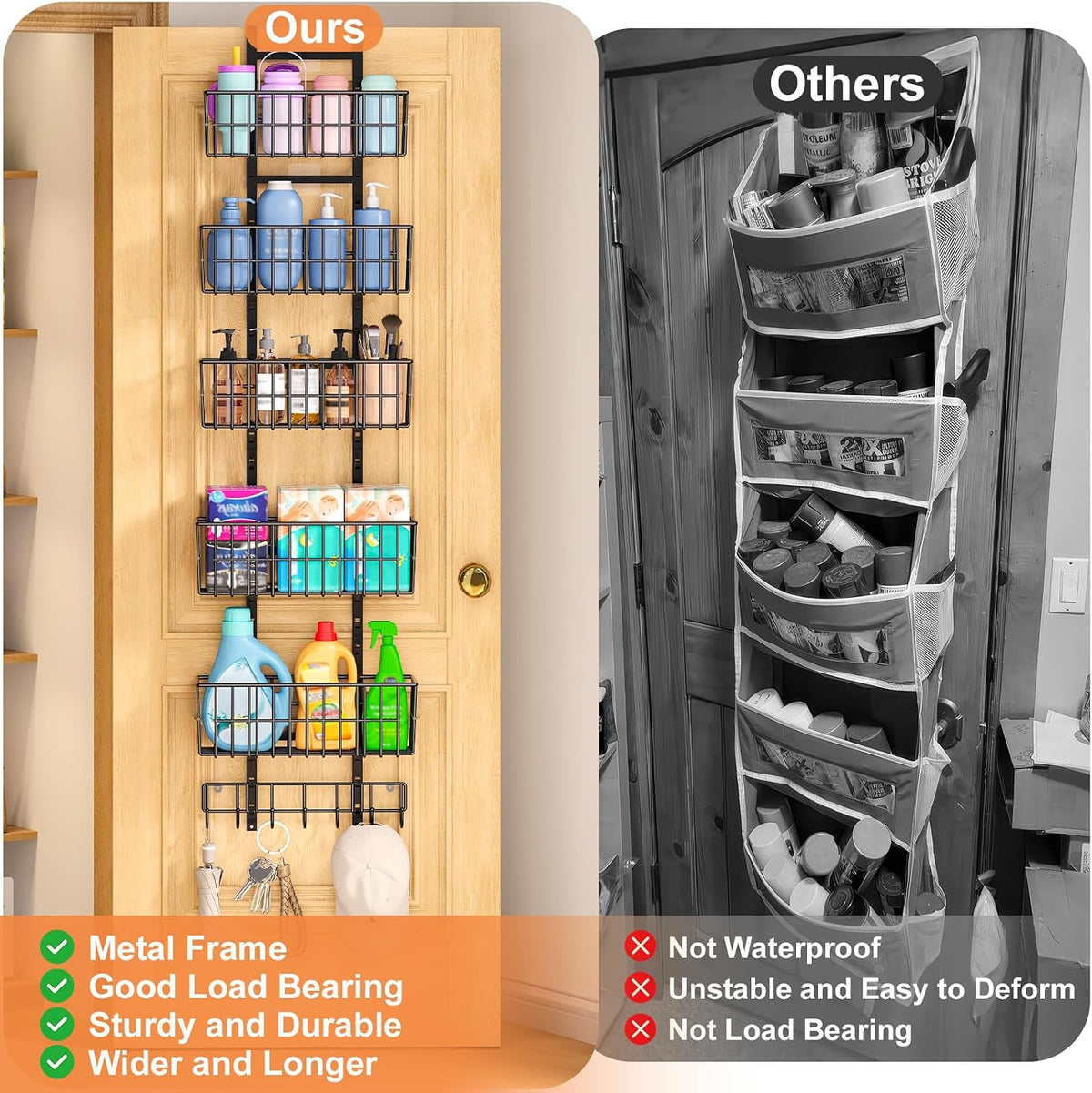 Adjustable Over the Door Organizer – Black - Field & Nook
