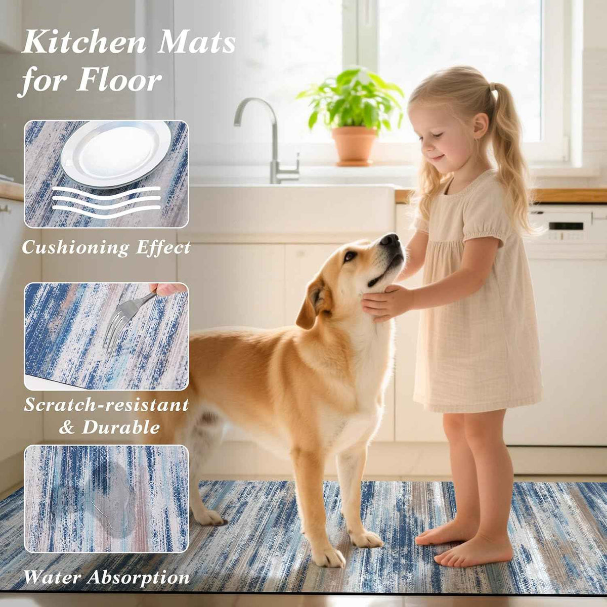 XLHOMO Kitchen Rugs Sets of 3, Non Slip Washable Kitchen Mats for Floor, Cushioned Anti-Fatigue Comfort Kitchen Mat, Rubber Backing Abstract Kitchen Floor Mat for Laundry, Desk, Sink, Office