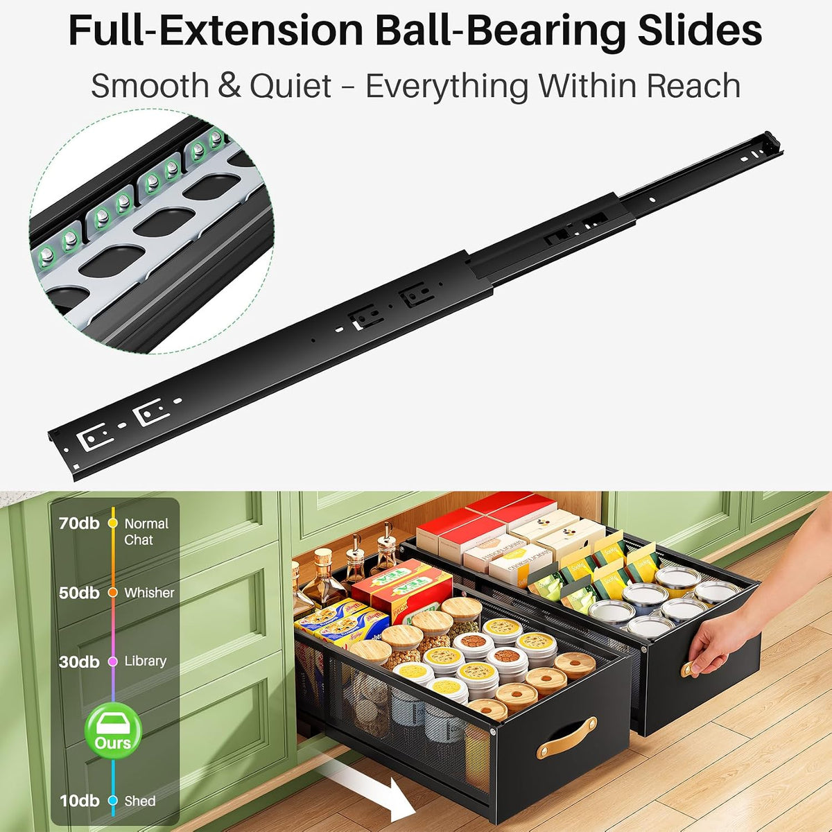 Pull out Cabinet Organizer, 2-Pack Expandable Depth(15.7"-21.7") with Raising Pad for Framed Cabinets, Heavy Duty Slide out Drawers,Roll Out Shelves for Kitchen, Pantry Organizers and Storage(Black) - Field & Nook