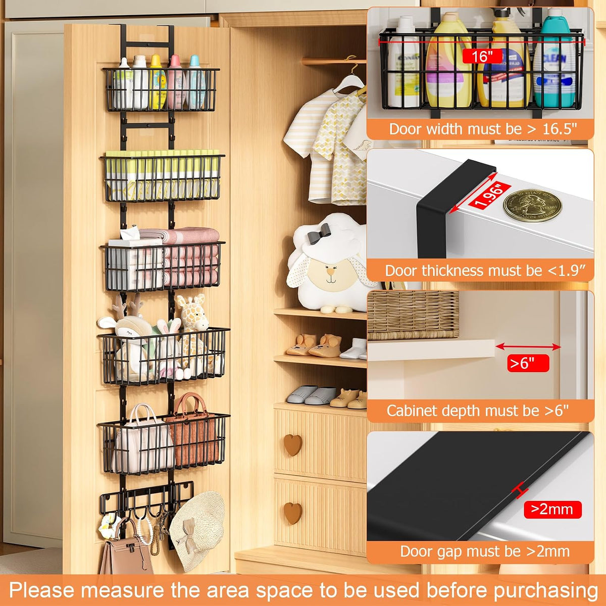 Adjustable Over the Door Organizer – Black - Field & Nook
