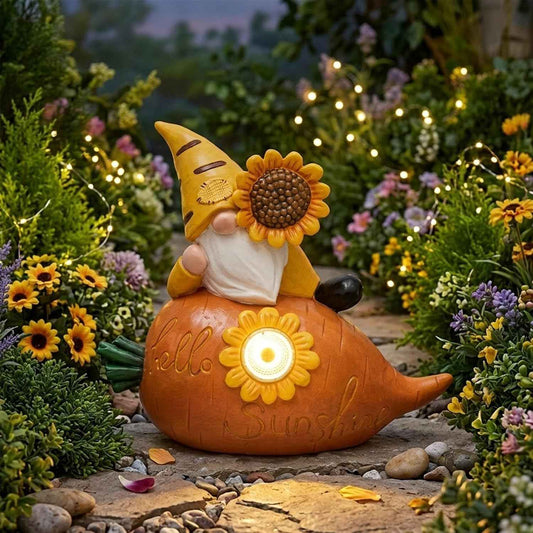 Solar Garden Gnomes Outdoor Decor, Sunflower Statue Light