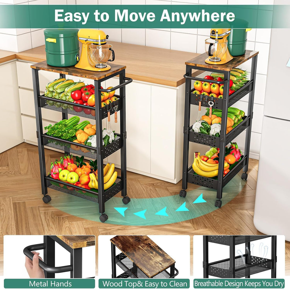 Vivihomety 4-Tier Laundry Utility Rolling Cart with Wheels - Field & Nook