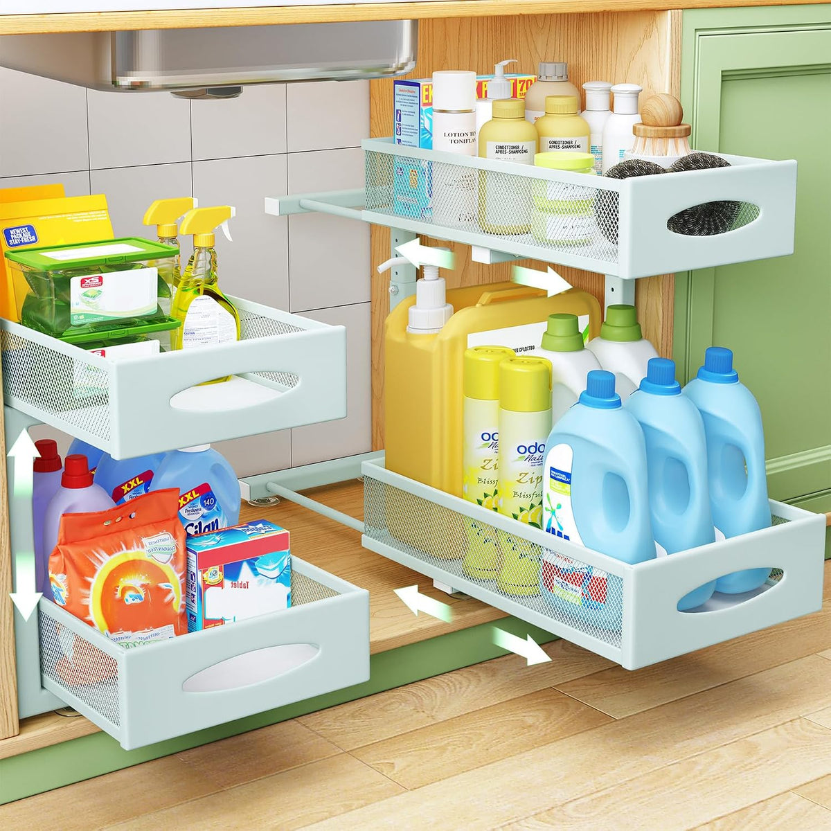 Under Sink Organizer, 2 Tier Pull out Cabinet Organizer Baskets with Mesh Sliding Drawers, Slide out Storage Shelf for Home, Kitchen, Bathroom, Pantry, Office Cabinet(1 Pack, Blue) - Field & Nook