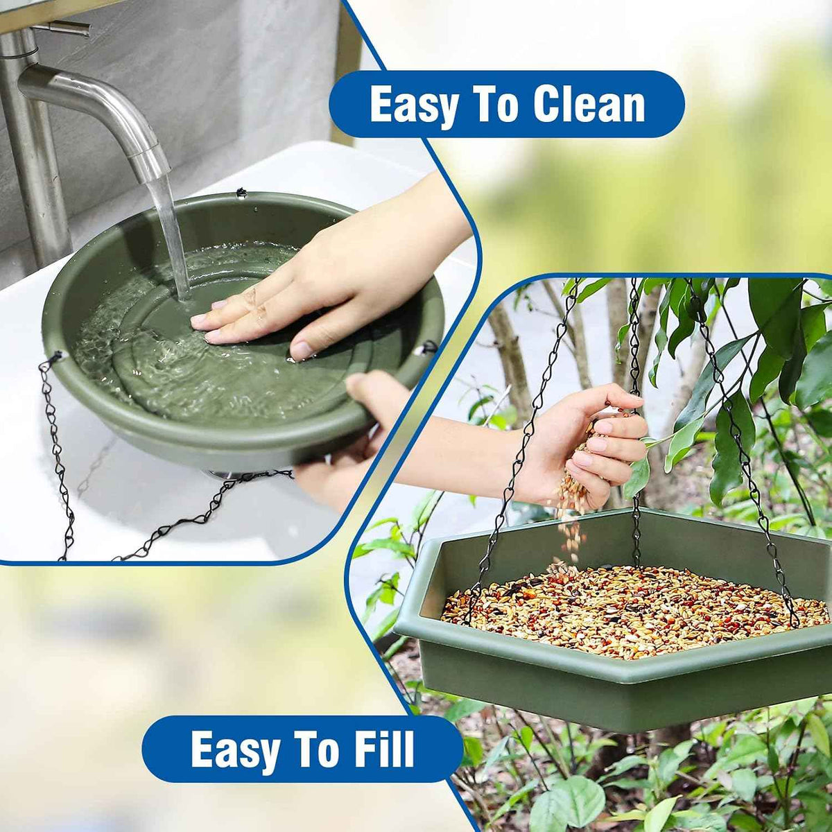 Hanging Bird Bath，2 in 1 XL Hanging Bird Feeder & Birds Bath for Outside | Birds Water Feeder,Tray for Outdoors Garden Patio Decoration, Large capacity for Bird