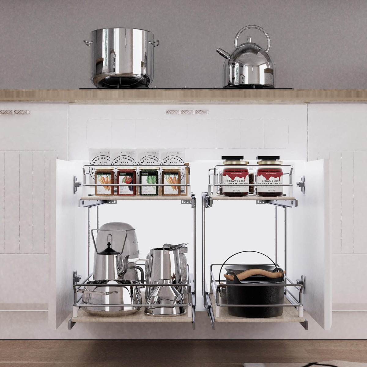 2-Tier Pull-Out Cabinet Organizer, 14.45" W x 22" D