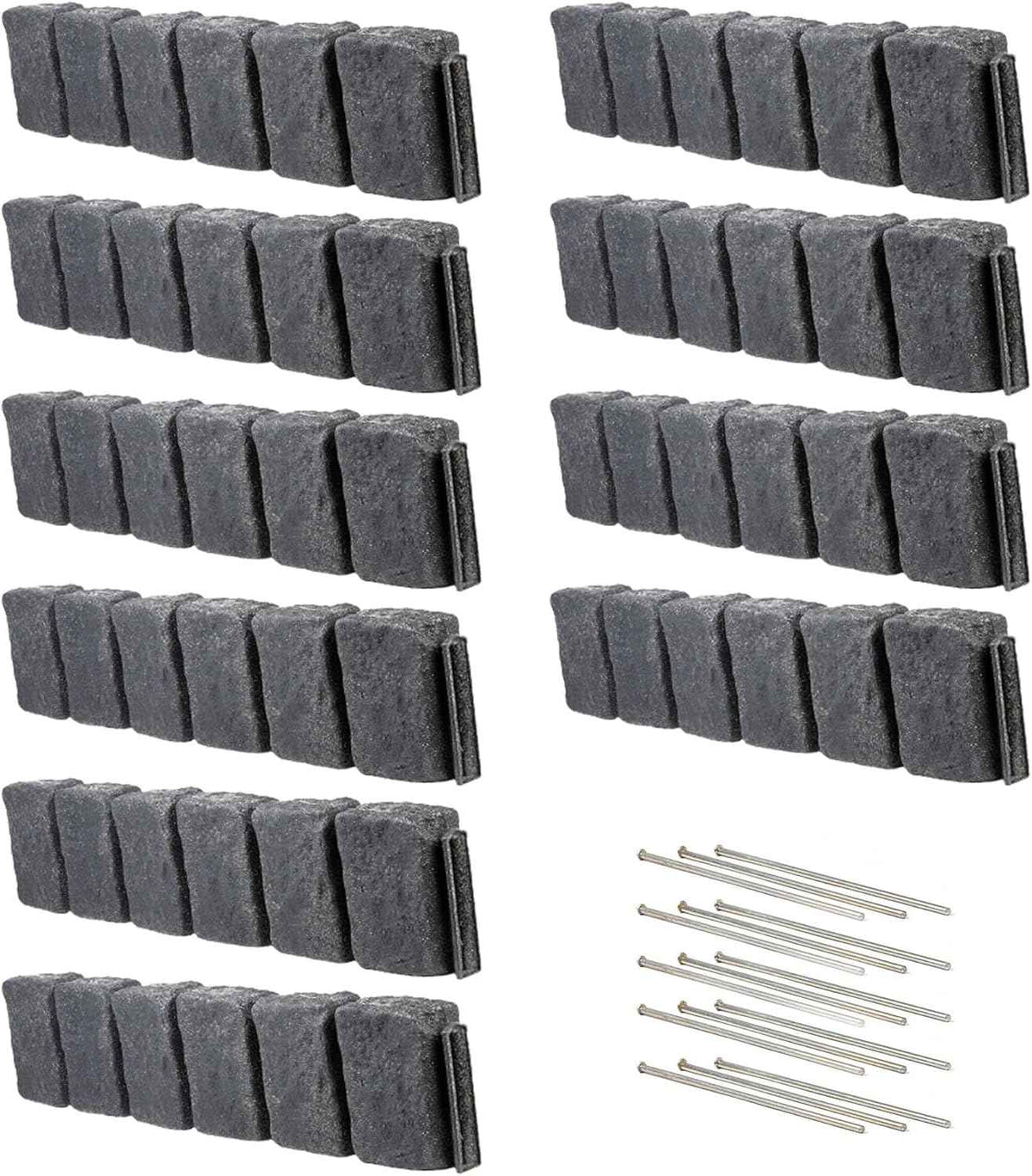 Beuta Landscape Edging | Garden Edging Border | Faux Stone Block XL for Lawn Edging, Flower Beds & Yard Edging – 10 Pack | Each Section Has 6 Blocks 48" L x 4" W x 9.5" H | 30 Spikes | Charcoal