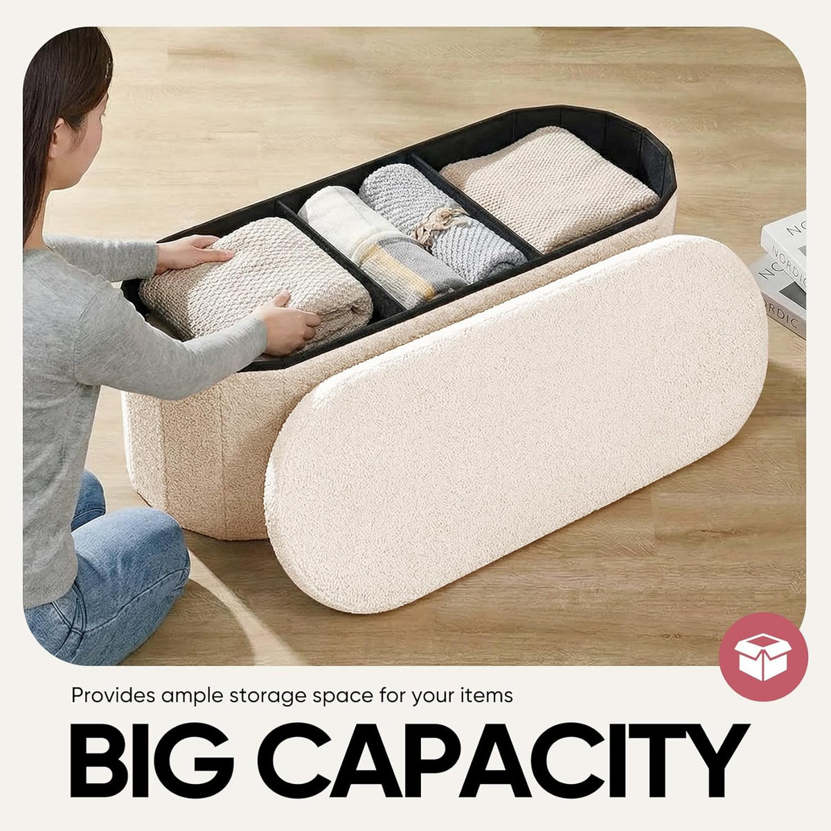 Folding Storage Ottoman Bench – 43-Inch Soft Sherpa Seat
