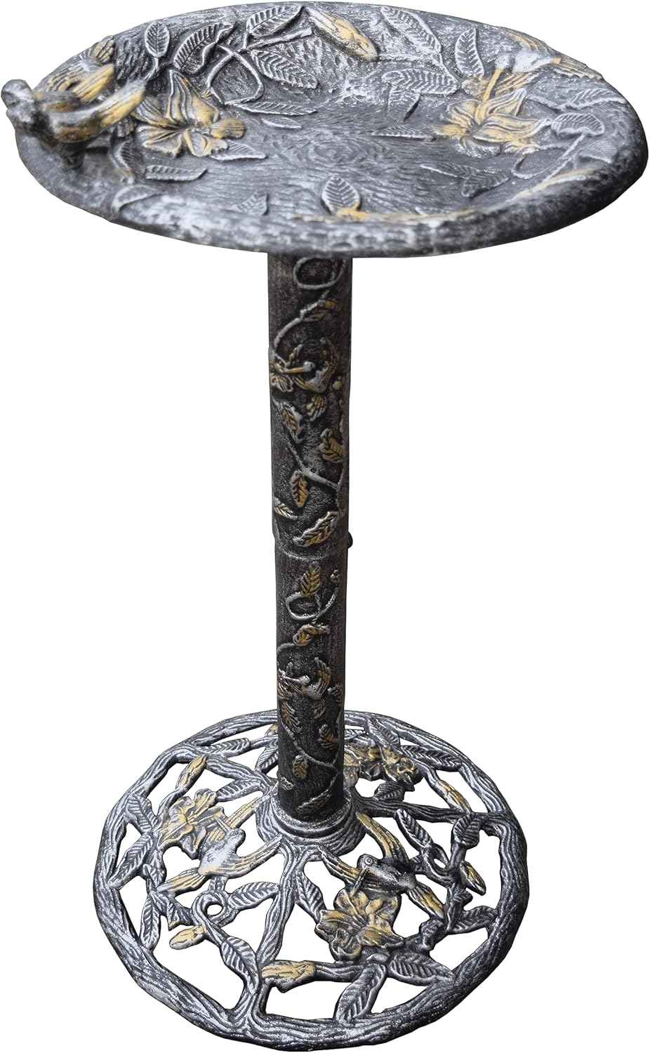 Oakland Living 5131AP Antique Pewter Hummingbird Design Aluminum Birdbath, Silver