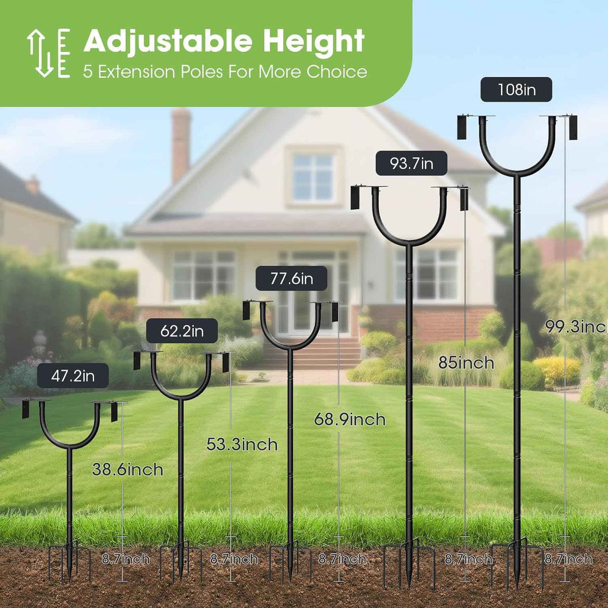 Bird Feeder Pole Squirrel Proof,Adjustable 47"-108" Heavy Duty Bird House Pole,Upgraded U-Shape Platform,4 Shepherd Hooks for Feeder Stand,Includes Birdbath,Tray for Outdoor Garden & Yard