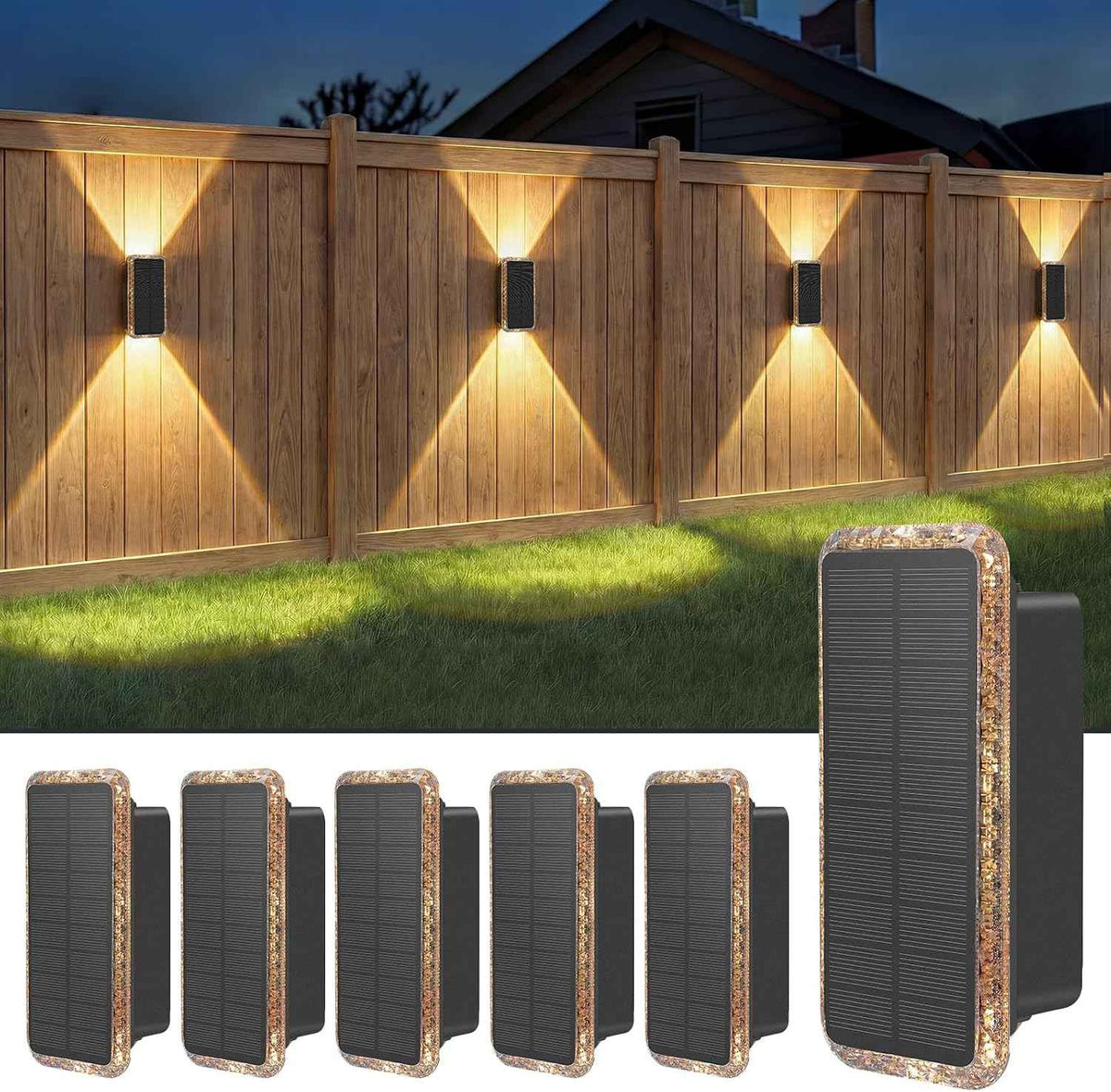 Solar Fence Lights Outdoor 6 Pack, 5CCT(3000K-6000K) Up and Down Solar Wall Lights, IP65 Waterproof Dusk to Dawn Wood Fence Lights Solar Powered for Patio, Porch, Backyard, Garage, Wall Decor