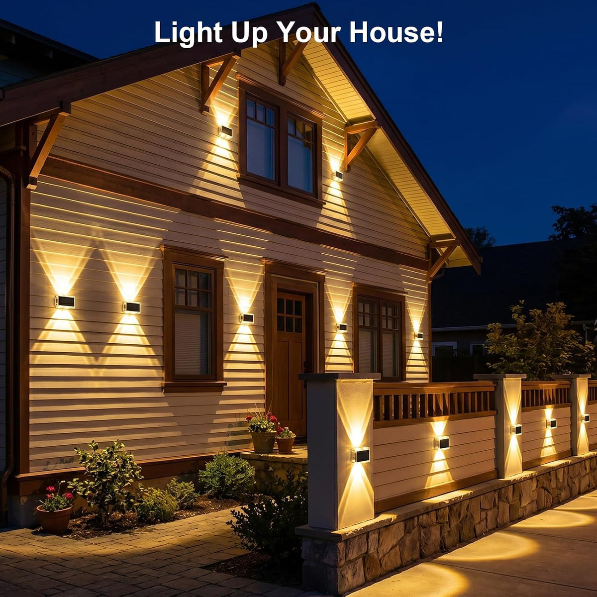 AUDLES Solar Fence Lights Outdoor, New Up Down Lighting Fence Lights Solar Powered with 3 Modes 3000K/4000K/6000K, IP65 Waterproof Solar Wall Light for Backyard Wall Pathway Deck Patio Decor - 8 Pack