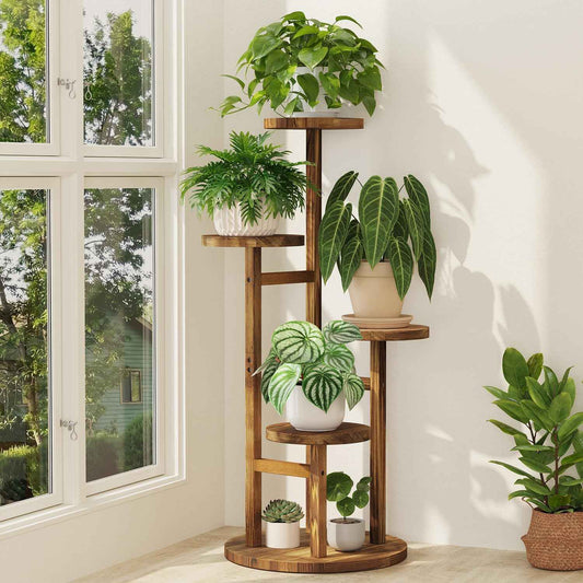 iDavosic.ly 4 Tier Plant Stand Indoor, Tiered Corner Wood Multiple Flower Holder Shelf, Tall Orchid Display Rack for Patio Porch Living Room Balcony Outdoor, Brown