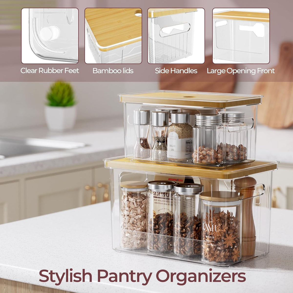 Delamu 2 Pack (XL+S) Trash Bag Dispenser, Stackable Garbage Bag Holder | Clear Acrylic Organizer Bins for Under Sink Organization, Pantry Storage, Cabinet, Kitchen, Laundry, Bathroom - Field & Nook