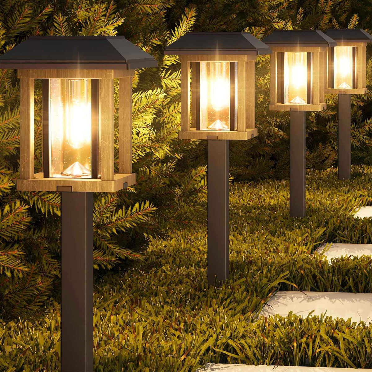 XMCOSY+ Vintage Solar Pathway Lights Outdoor 4 Pack – Warm White Seeded Glass Garden Lights, Waterproof Solar Landscape Lighting for Walkway Yard Patio Driveway & Farmhouse Decor