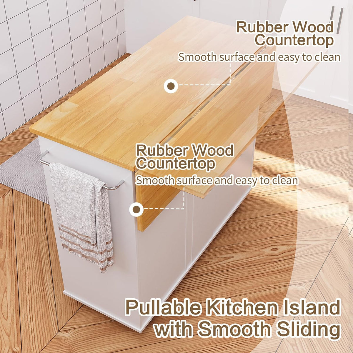 Rolling Kitchen Island – 39.7-Inch, Drop Leaf, Drawers & Cabinet