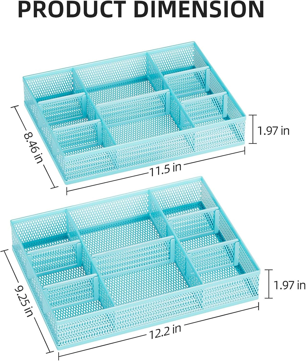 Marbrasse 2 Pack Desk Drawer Organizer, Mesh Drawer Organizer Tray with 8 Adjustable Compartments, Desk Organizers and Accessories, 5 Dividers Drawer for Office Supplies, Makeup & Vanity (Blue) - Field & Nook
