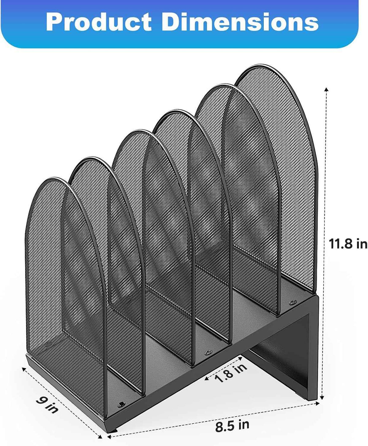 gianotter Desktop File Organizer with 5 Compartments | Desk Organizer Paper Organizer for Desk Workspace Organizers for Office Supplies (Black, Inclined Style)
