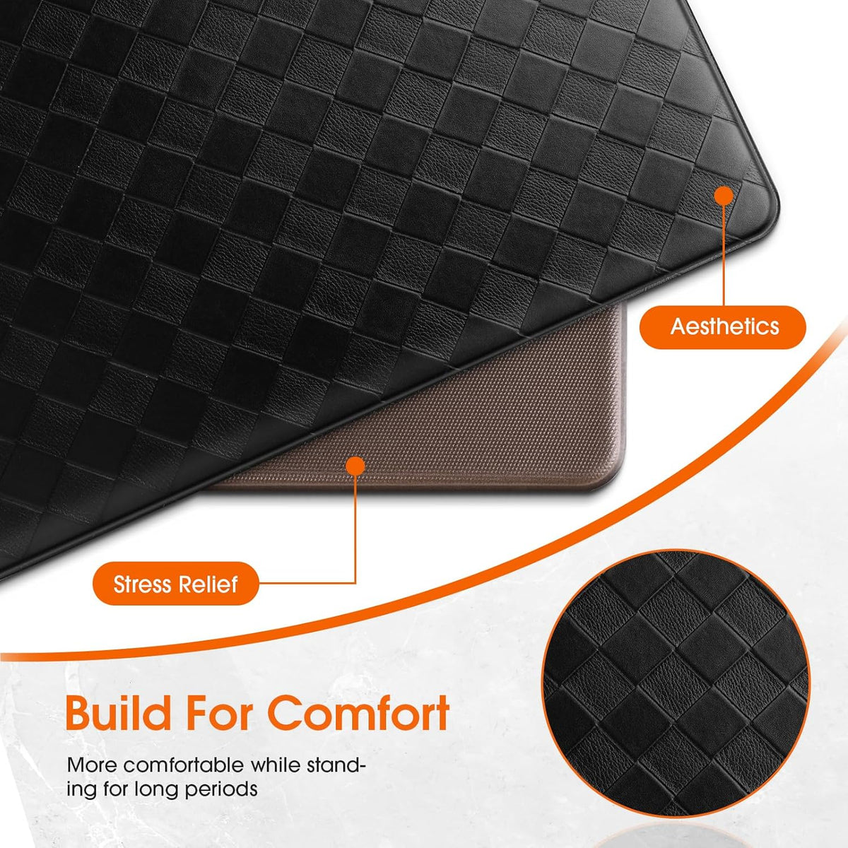 TranquilRelax 2-Piece Kitchen Mats, Cushioned Non-Slip Floor Mats, Black | Kitchen mats for floor, water-resistant anti fatigue mats for kitchen floor,laundry & entryway, 17.3 x 30 and 17.3 x 47 in