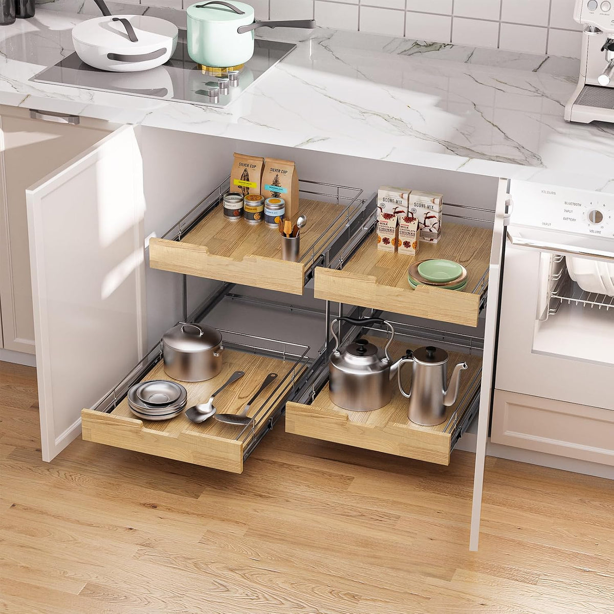 Sikarou Pull Out Cabinet Organizer,Heavy-Duty Slide Out Shelf, Wood