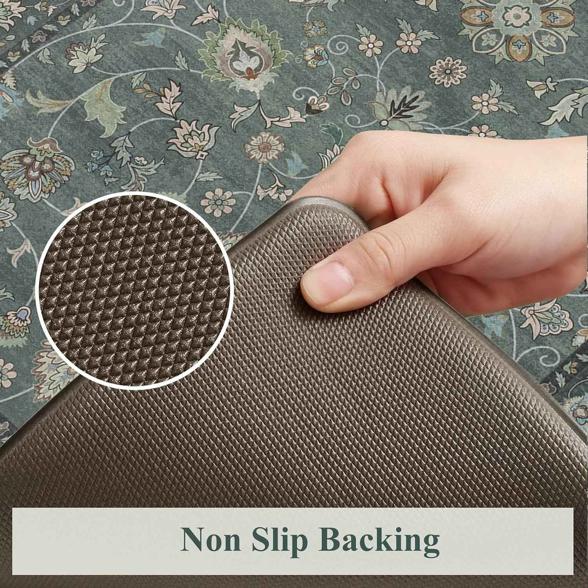 KIMODE Kitchen Mats for Floor Cushioned Anti Fatigue,Kitchen Rugs Sets of 2 | 17.3"x47"+ 17.3"x29",Dark Green,Vintage Kitchen Rug Non Slip,Memory Foam Carpet for Laundry Office Home Decor
