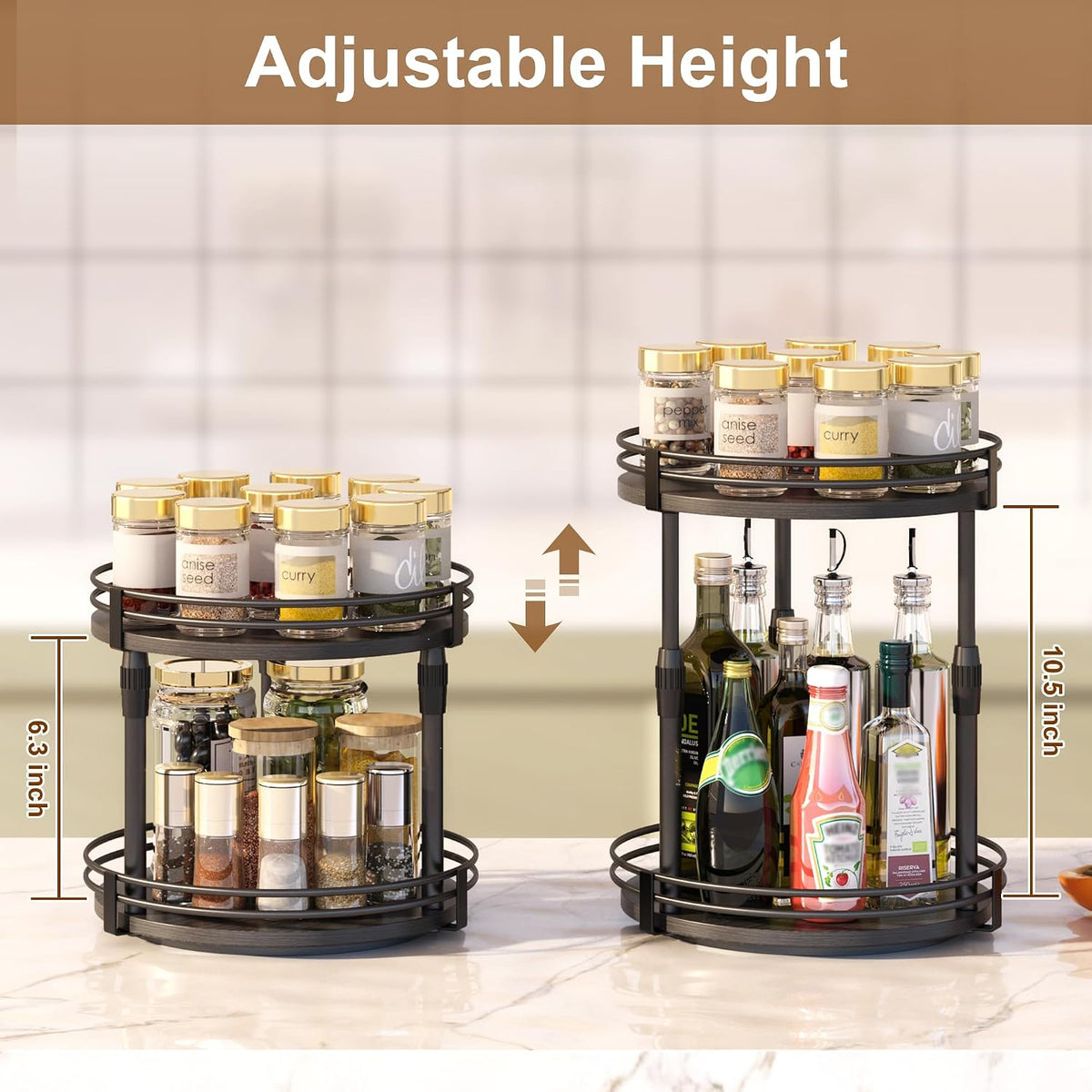 Across-Star Lazy-Susan-Organizer-Spice-Rack, Rotating Spice Organizer for Cabinet Pantry, Seasoning Holder Spice Shelf with Adjustable Height, Kitchen Counter Shelf Countertop Organizer - Field & Nook