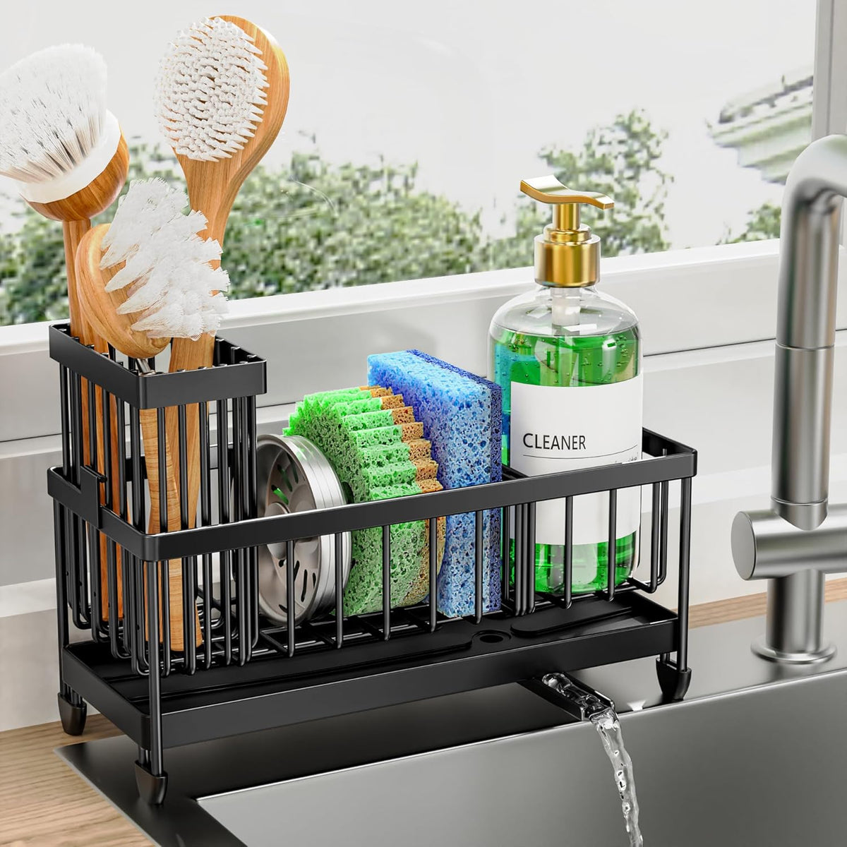 Stainless Steel Sink Caddy with Brush Holder – 9.25 in