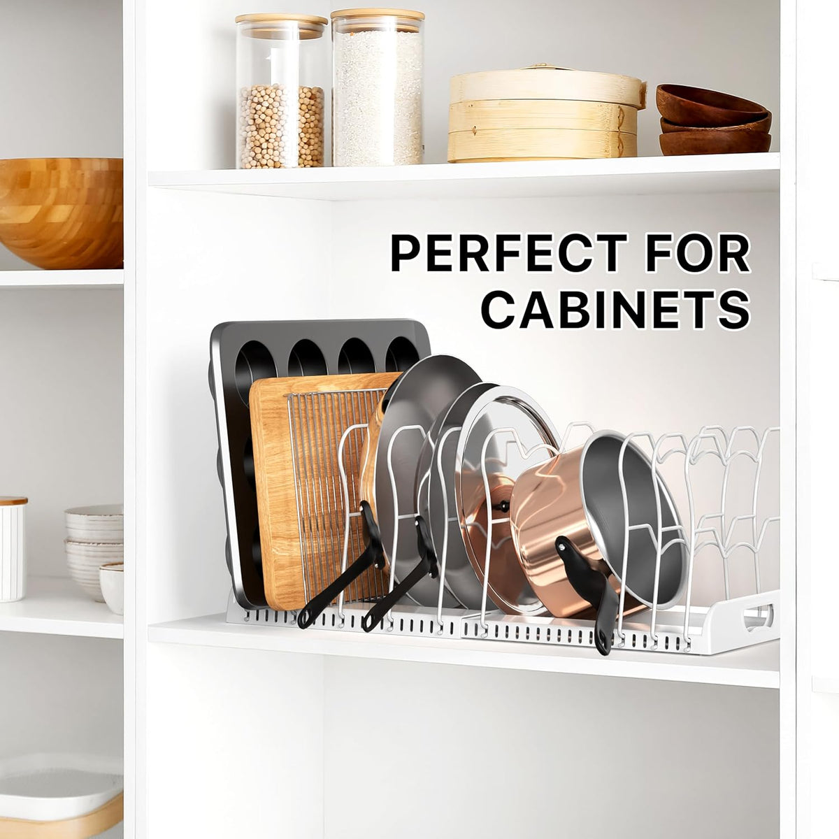 Simple Houseware Expandable Pan Rack, 10 Compartments, White