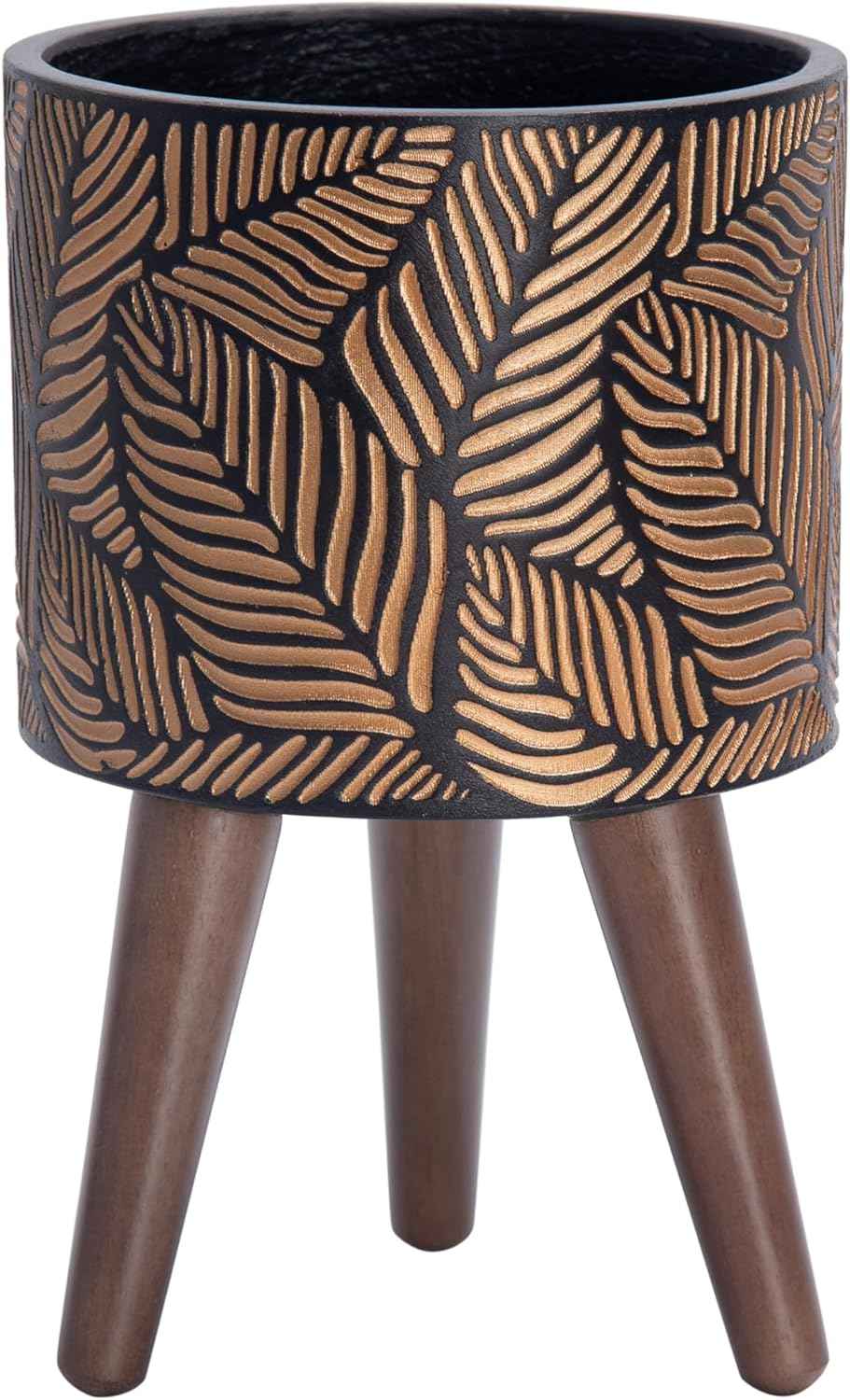 D'vine Dev 8 Inch Planter Pot with Stand, Mid-Century Tall Plant Pot with Legs for Indoor Plants, Small, Bronze/Grey, 88-L-A-6