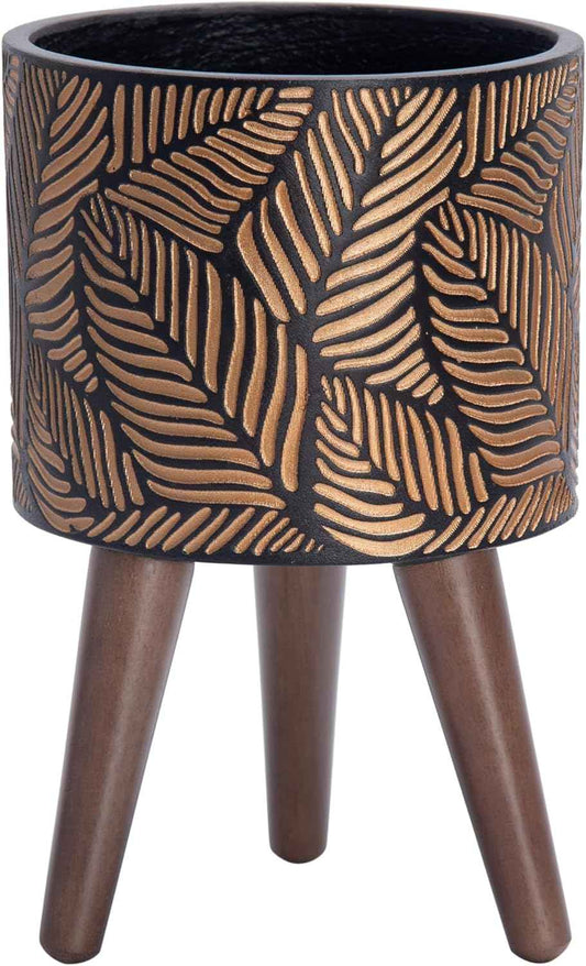 D'vine Dev 8 Inch Planter Pot with Stand, Mid-Century Tall Plant Pot with Legs for Indoor Plants, Small, Bronze/Grey, 88-L-A-6