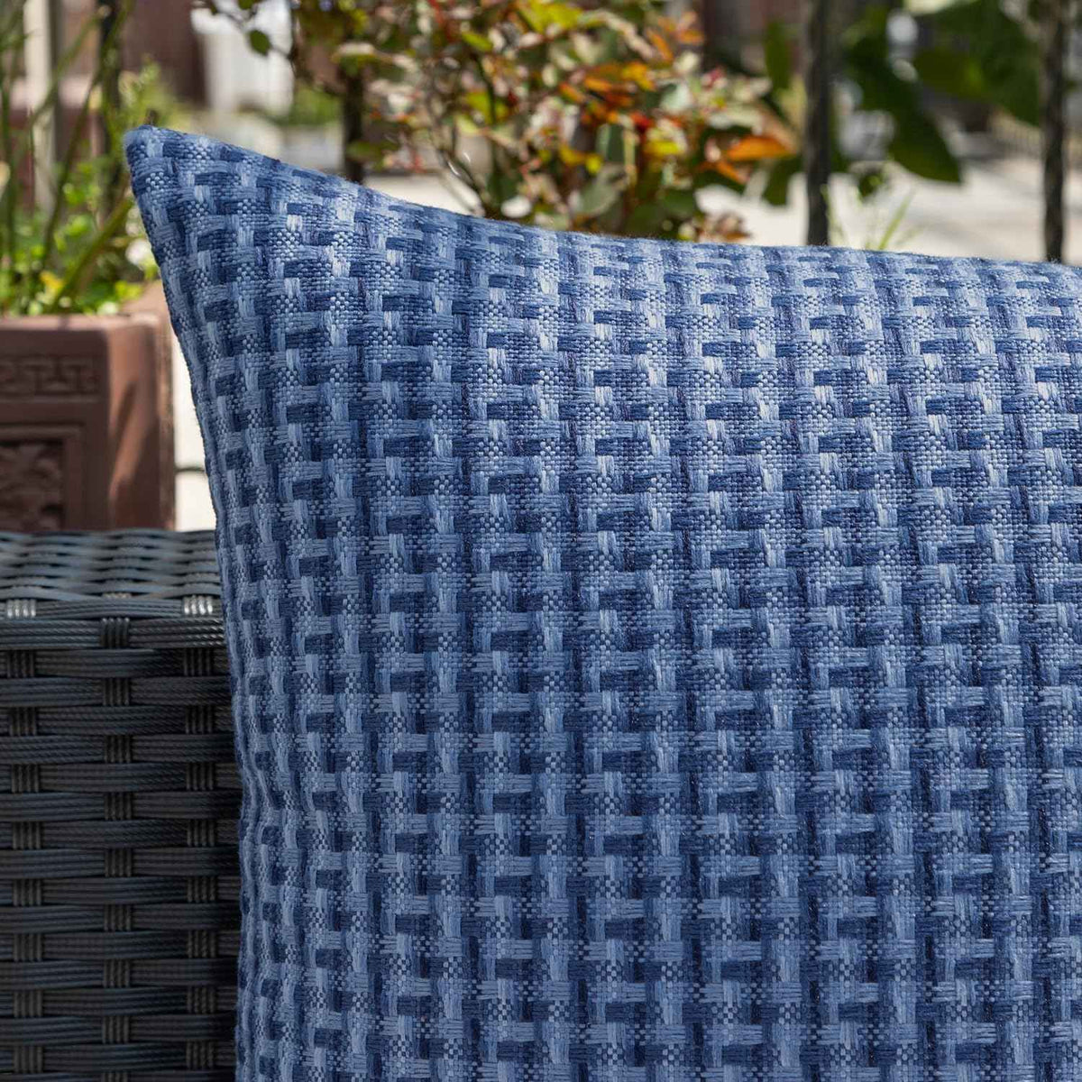 Kevin Textile Outdoor Waterproof Throw Pillow Covers Pack of 2 Weaving Texture Water Resistant Outside Decorative Cushion Covers for Garden Patio Tent Balcony Bench Couch Sofa 18x18 Inch, Navy Blue