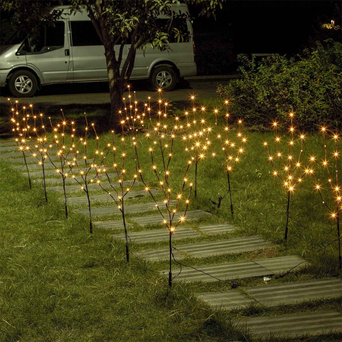 Set of 2 3PK 30" Brown Lighted Twig Stakes 120 Warm White Pathway Light for Outdoor and Indoor (Vase Excluded)