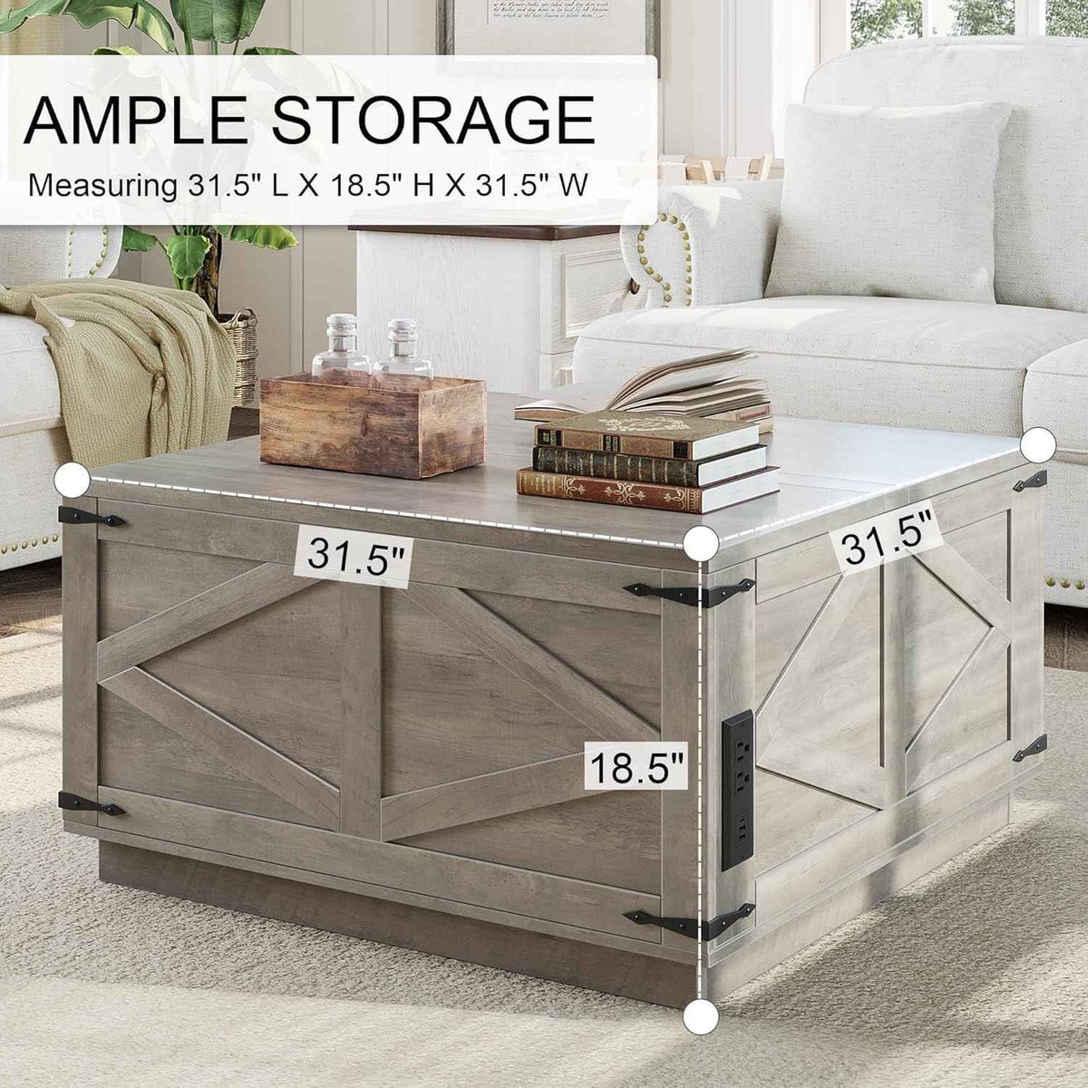 Jocoevol Lift Top Coffee Table with LED Lighting, Rustic Grey