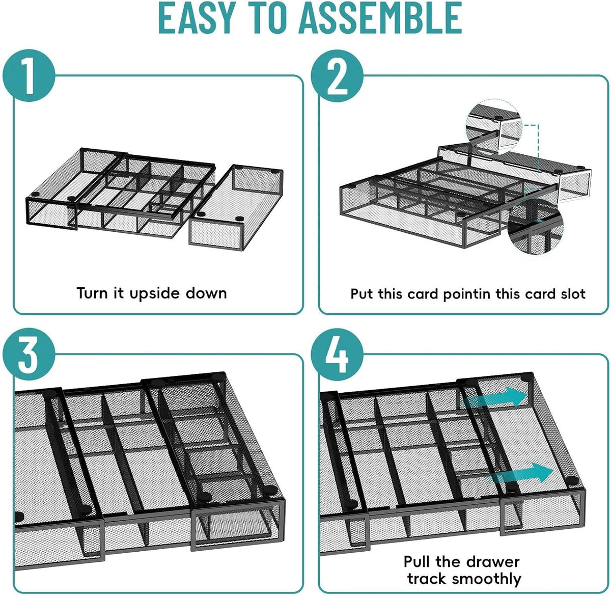 Expandable Desk Drawer Organizer, 10 Adjustable Compartments, Black | Metal mesh drawer organizer tray with 5 removable dividers, expands from 8.74 to 16 in for office supplies, makeup or tools - Field & Nook