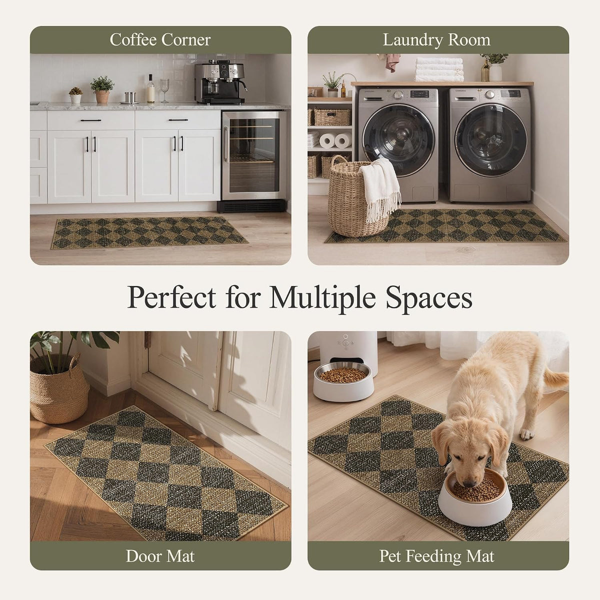 GENIMO Kitchen Rugs Non Slip Washable, Absorbent Kitchen Mats for Floor, Cushioned Comfort Standing Kitchen Runner Rug for Sink, Office, Laundry, Entryway, Home, 17.3"x59"+17.3"x30", Brown Diamond