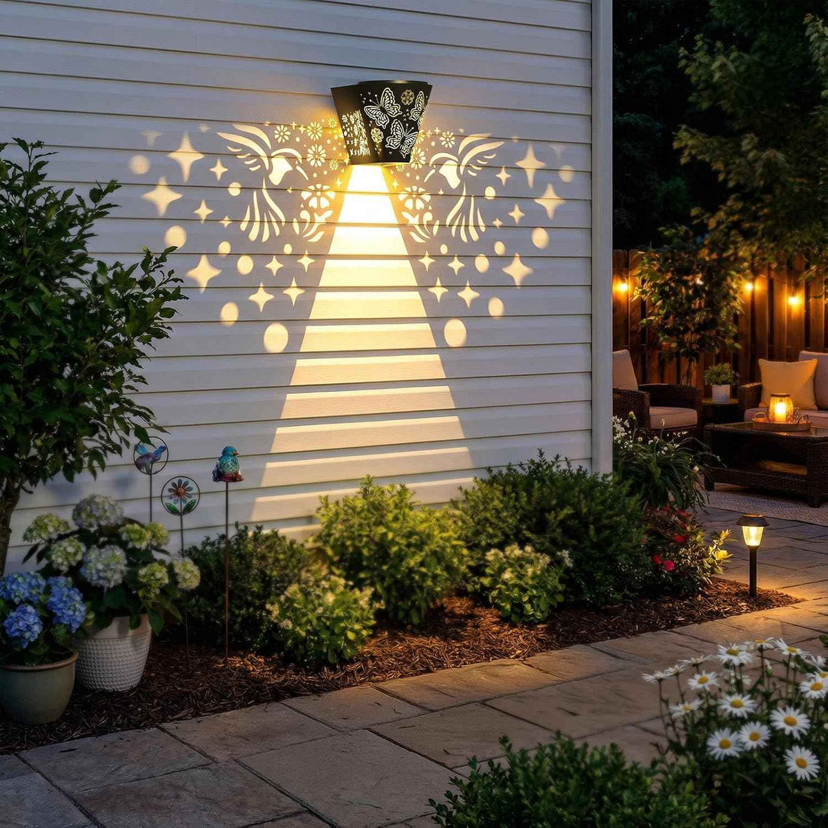 2 Pack Solar Fence Lights Outdoor Wall lihgts Decorations Metal Solar Deck Lights Waterproof LED Solar Powered Step Lights Warm White Light Decorative Lighting for Garden, Front Door, Backyard (metal)