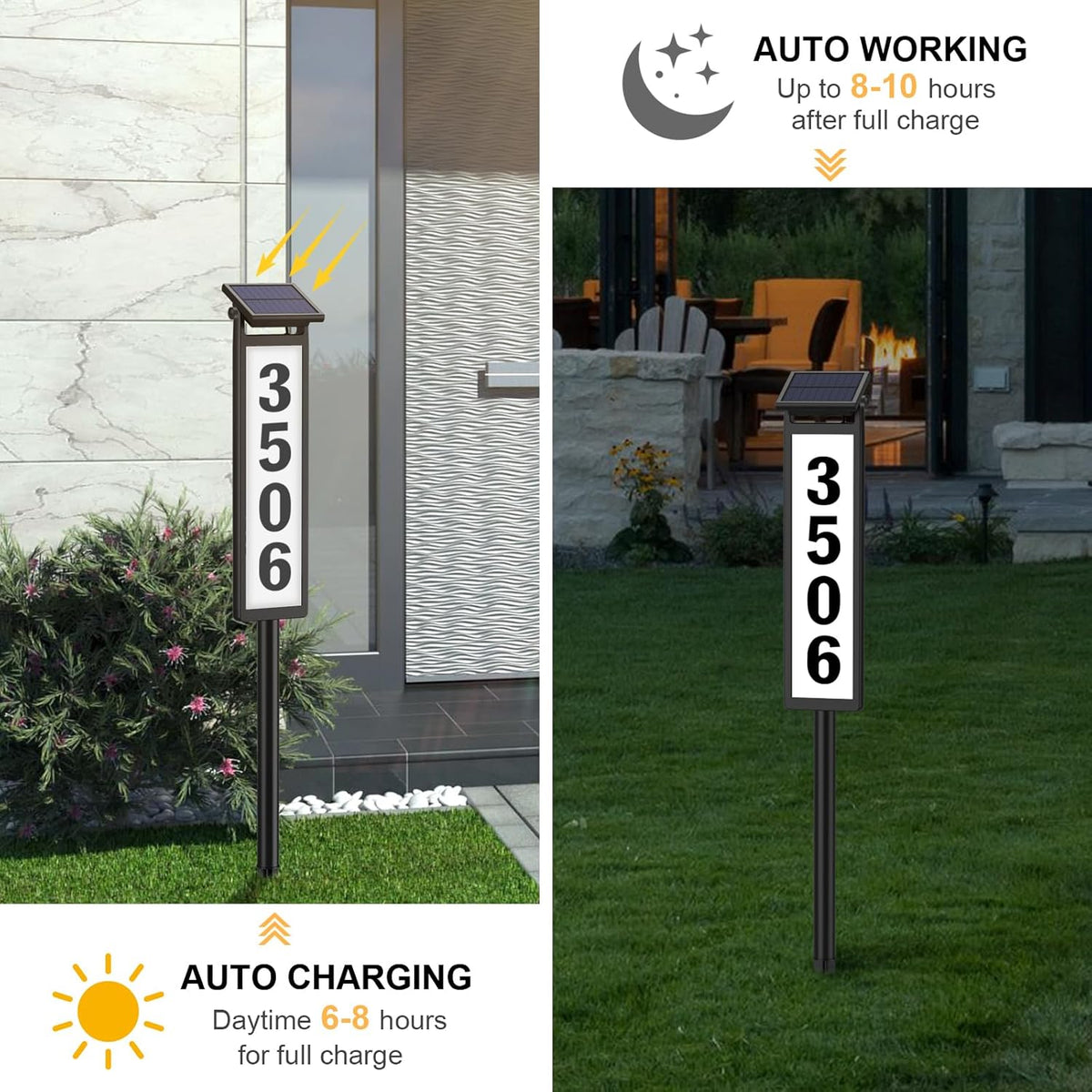 Illuminated Solar Address Sign – Waterproof Aluminum Plaque