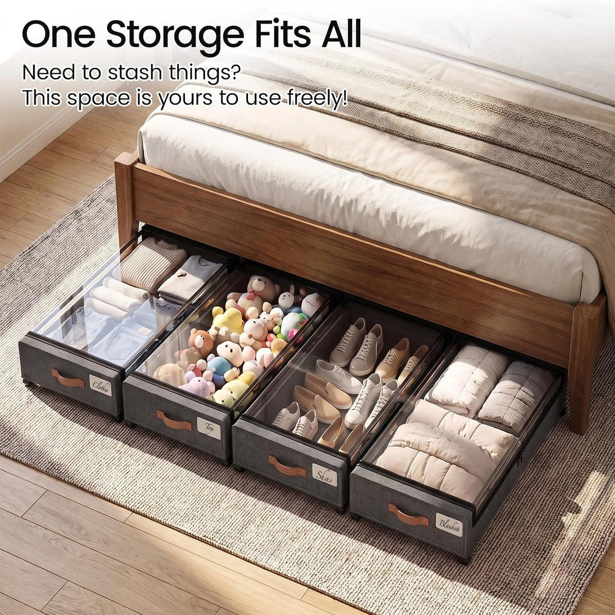 Yecaye 70L Under Bed Storage with Wheels, 2Pack Larger Capacity Under Bed Storage Containers, Underbed Shoe Storage Organizer, Rolling Under Bed Metal Drawers for Clothes, Blankets(35.5 x 17 x 6.7in) - Field & Nook