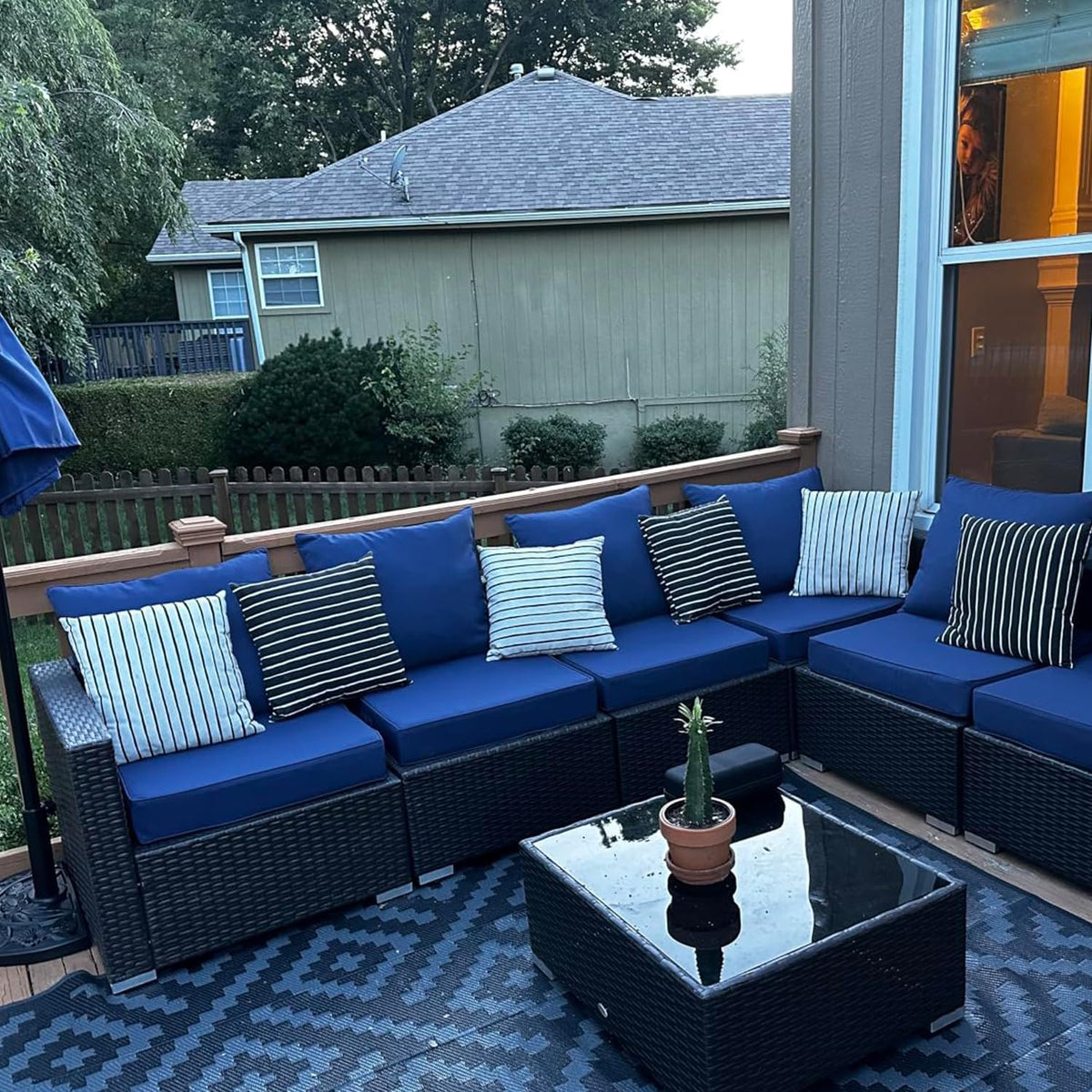 Outdoor Seat Cushion Cover Set of 4, 24 x 24 x 4 Inch, Navy | Patio Cushion Covers Replacement Waterproof Backrest and Deep Seat Cushion Covers Set for Patio Furniture