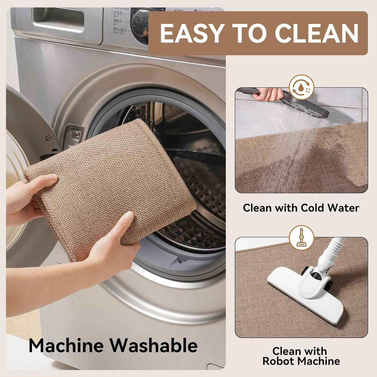 Kitchen Rugs Kitchen Mats for Floor Non Slip Washable Brown 17"x30" | Linen-Look 0.3" Thick Soft Cushioned Absorbent Kitchen Floor Mat Sink Mat Runner Rugs for Kitchen, Front of Sink, Easy Clean
