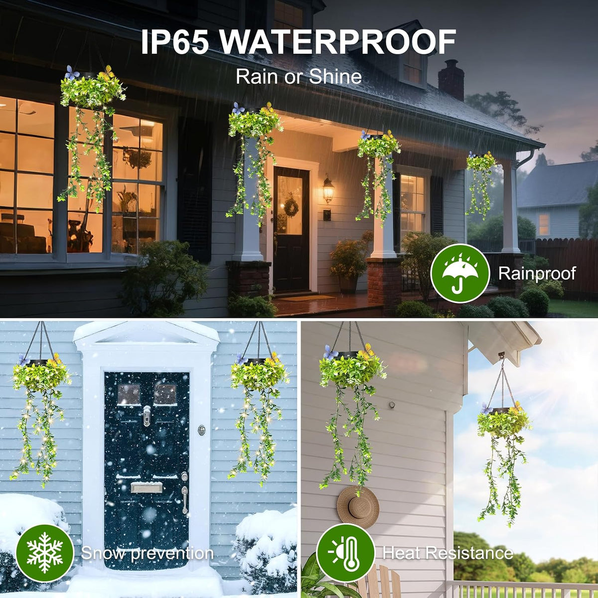Solar Hanging Garden Lights, 2 Pack 66 LED Outdoor Lights with Realistic Milan Grass & White Flowers, IP65 Waterproof Solar Lanterns for Patio, Porch, Fence, Pergola & Backyard Decor, Auto On/Off