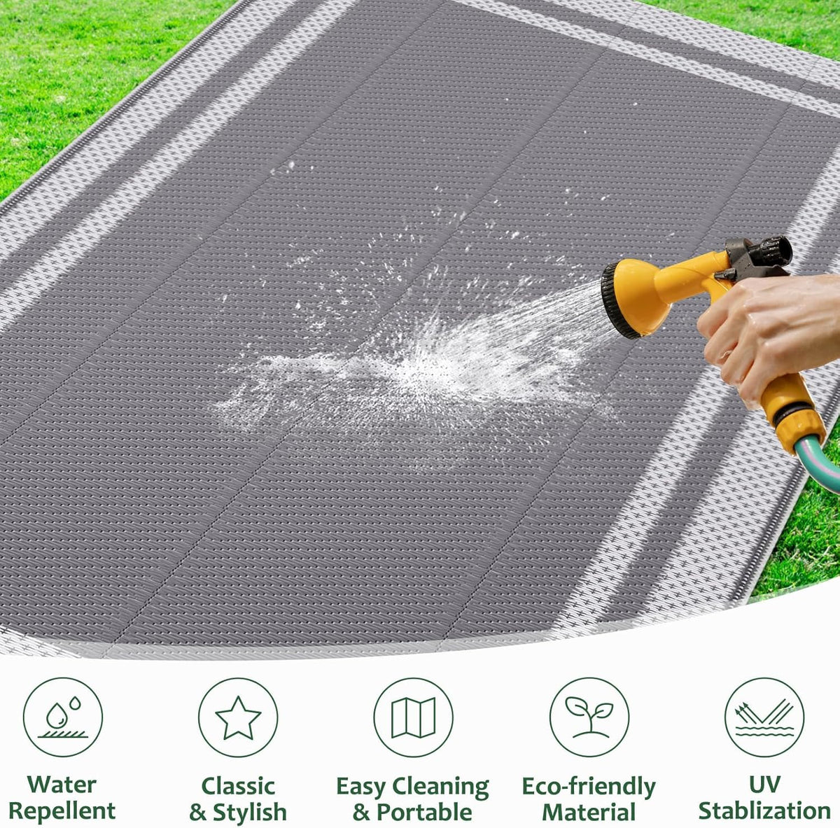 Outdoor Rug Portable Plastic Straw Camping Rugs for Outside RV | Large Reversible Waterproof Outdoor Area Rugs for Patio,Deck,Porch,Balcony(5'x 8',White&Gray)