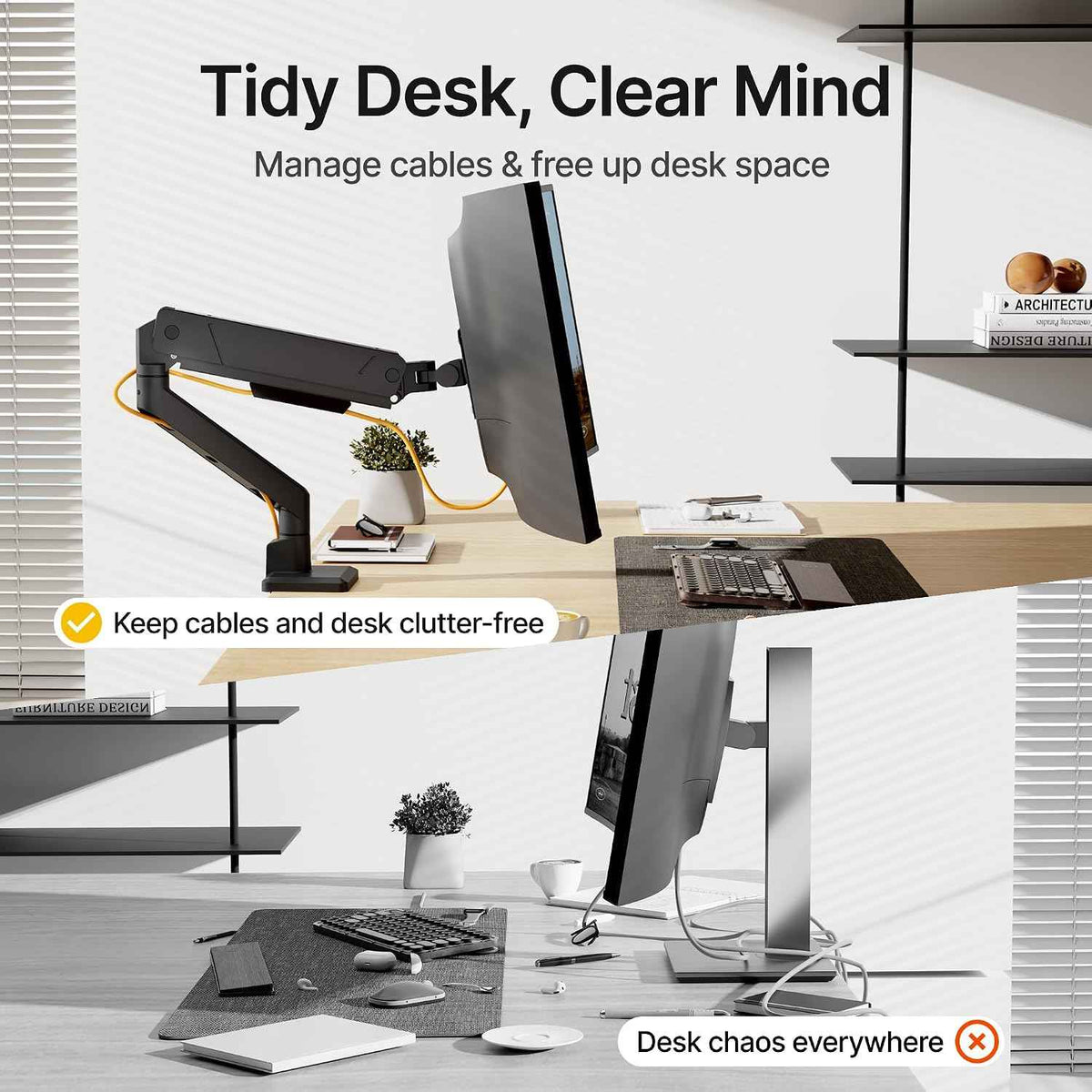 monTEK Single Monitor Arm for Max 45 Inch Ultrawide Screens, Holds 35 Lbs | Adjustable Monitor Desk Mount with C Clamp/Grommet Desk Mount, Cable Management, VESA 75/100mm, Black