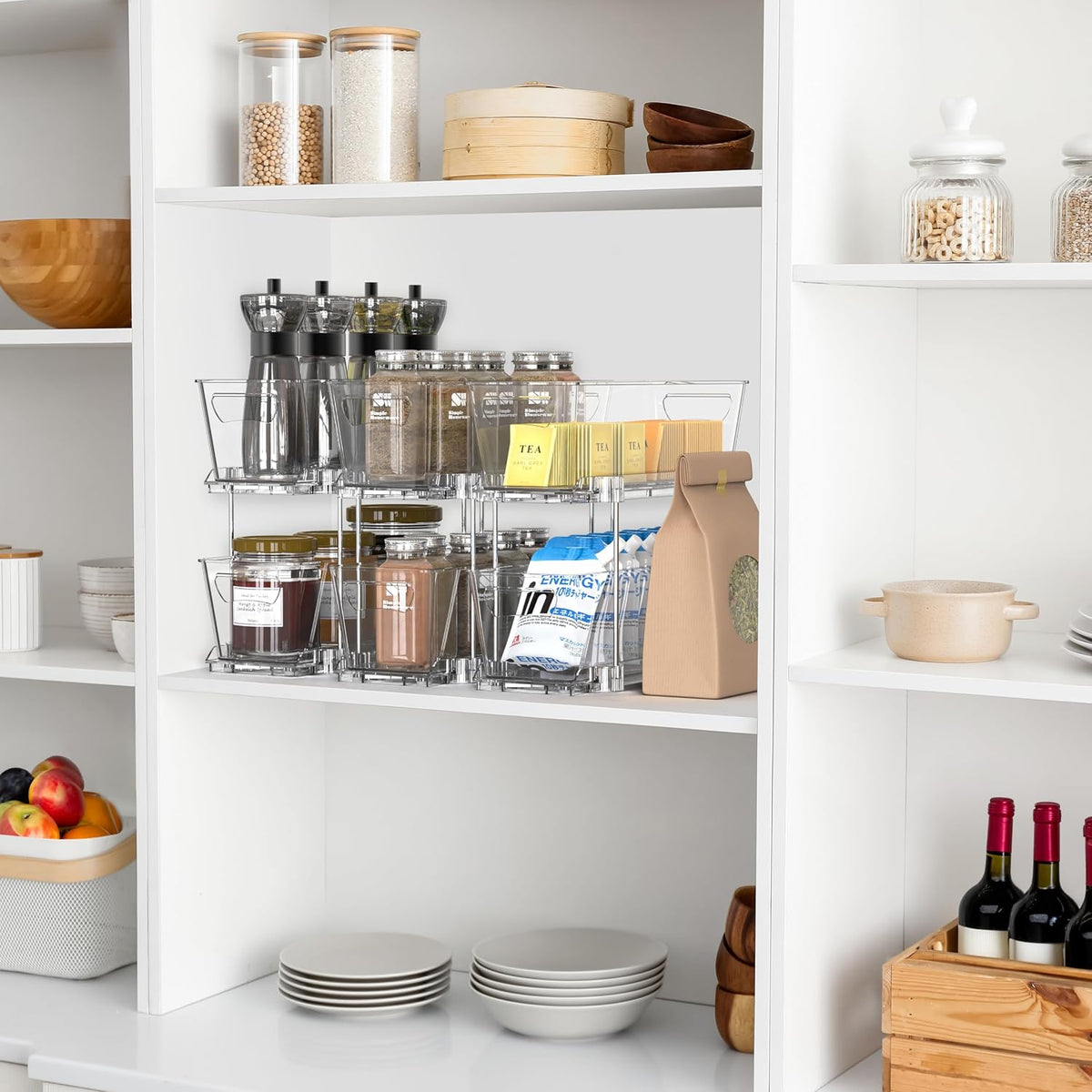 Simple Houseware 2 Tier Pull-Out Cabinet Organizer, Clear
